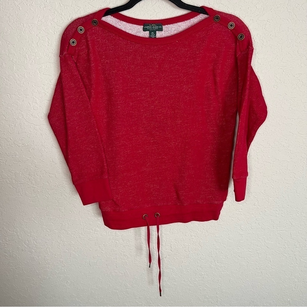 L-RL Lauren Active Boat Neck Drawstring Hem Top-Womens Small Petite